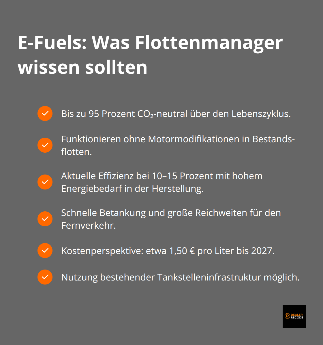 Kompakte Übersicht zu E-Fuels für Bestandsflotten