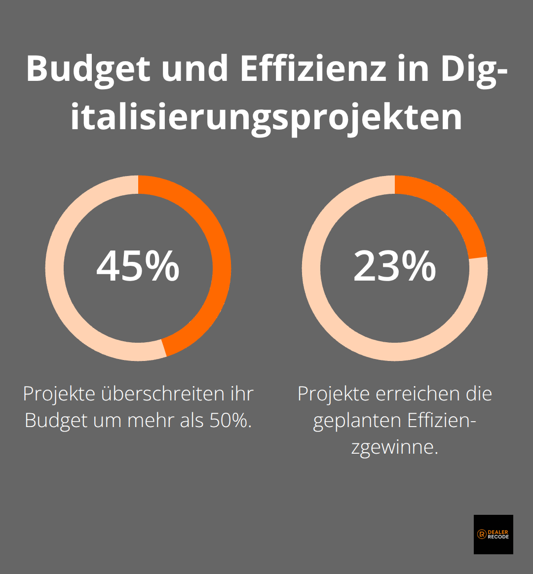 Anteile von Budgetüberschreitungen und erreichten Effizienzgewinnen in Autohaus-Projekten