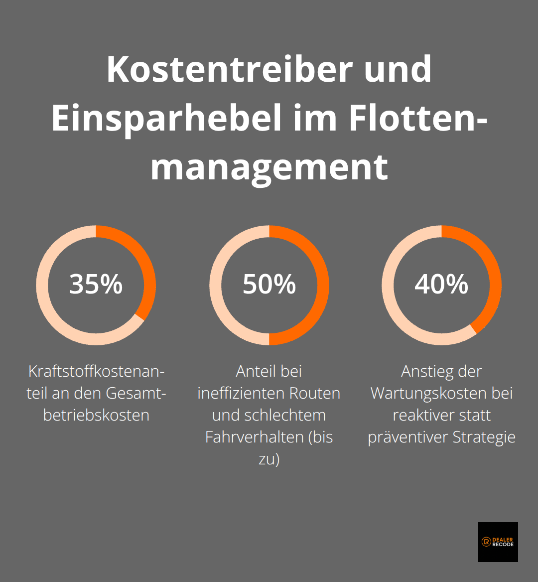 Prozentuale Anteile und Steigerungen: Kraftstoff 35%, bei Ineffizienz bis 50%, Wartung +40%. - fahrzeugflotte