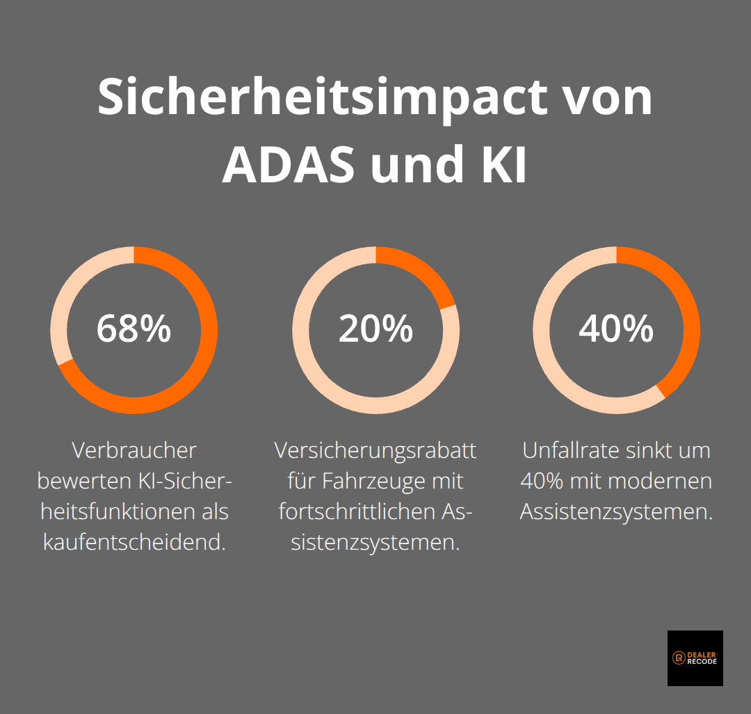 Prozentangaben zu Kaufentscheidung, Versicherungsrabatt und Unfallrückgang durch ADAS - künstliche intelligenz