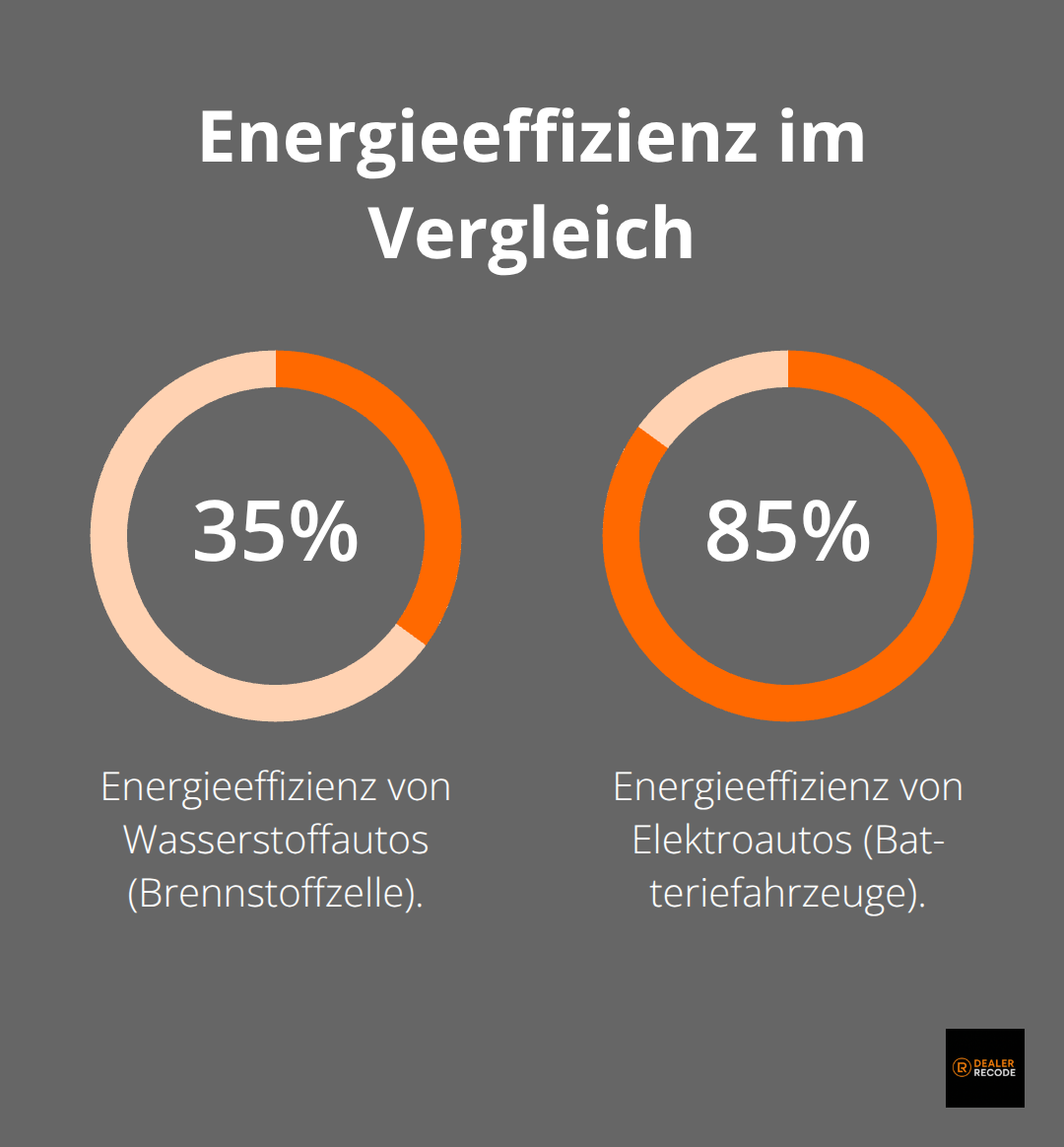 Vergleich der Energieeffizienz: Wasserstoffauto 35% vs. Elektroauto 85%